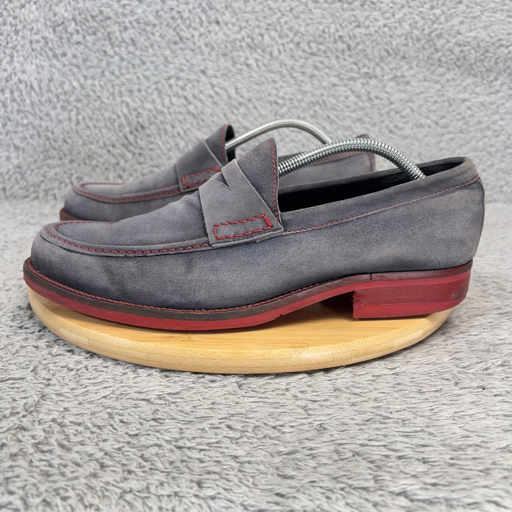 Donald J Pliner Yuma Mens 10 M Grey Suede Red Sole Penny Loafers Made in Italy